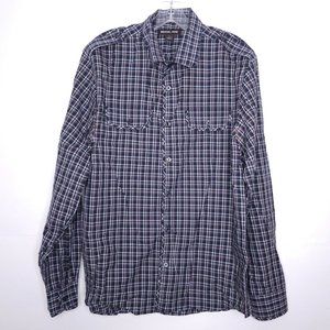 Michael Kors Plaid Button Up Dress Shirt Blue Black Pink Men's sz L